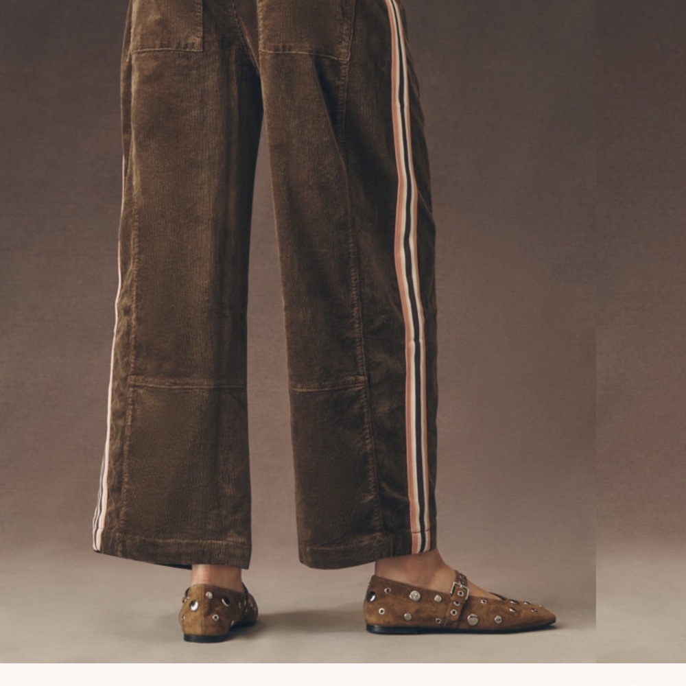 Anthropologie Brown Corduroy Pants with Pink Stripes - Picture 2 of 4